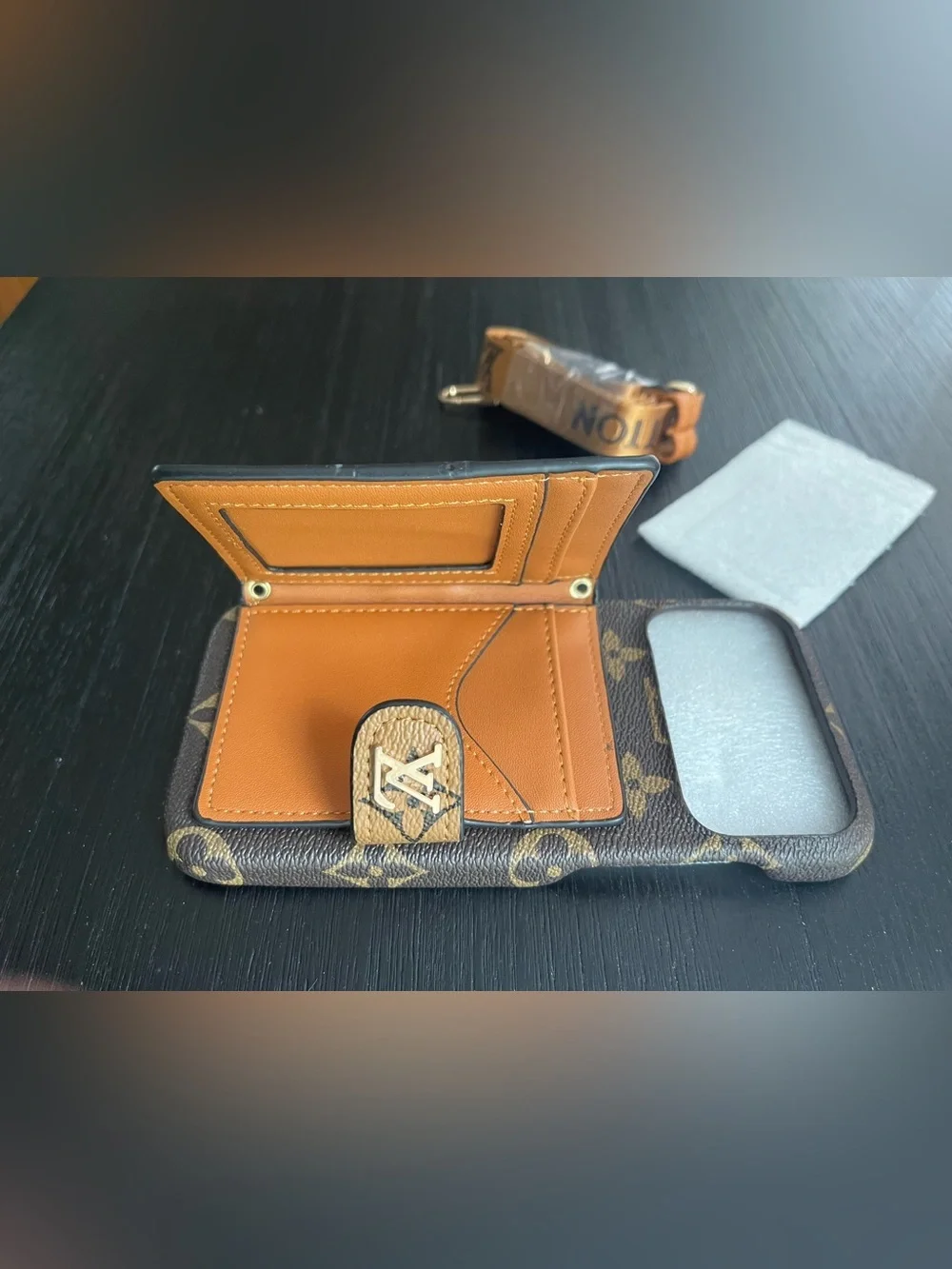 Louis Vuitton Brown Monogram Leather Phone Case with Strap